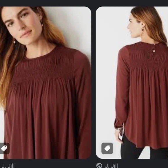 J.Jill Smocked‎ Clove A-line Viscose Satin Pleated Fall Blouse EUC - Medium - Picture 3 of 9